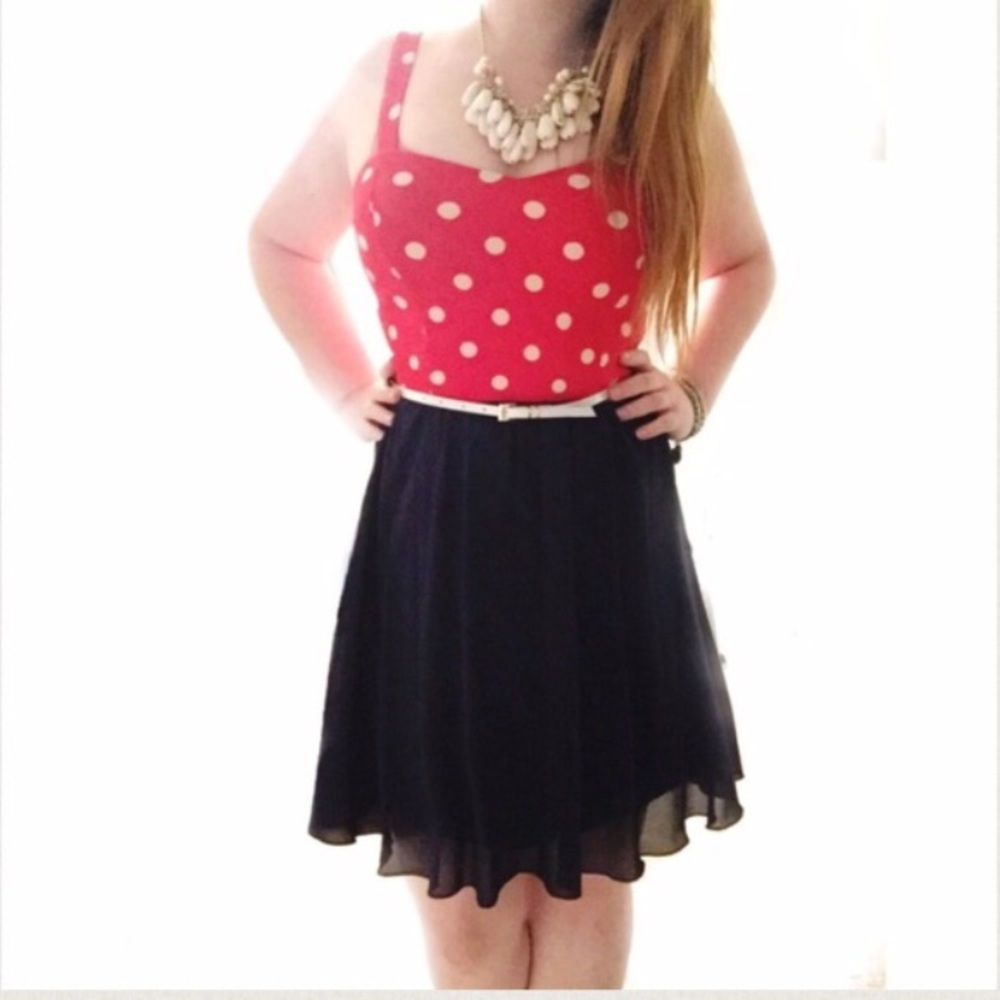 Navy and Red, polka dot dress